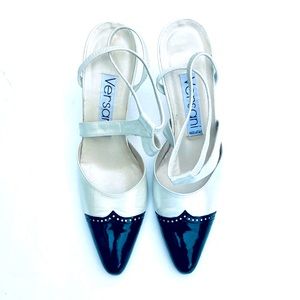 Versani Black White Pearl Spectator Pumps Size 7